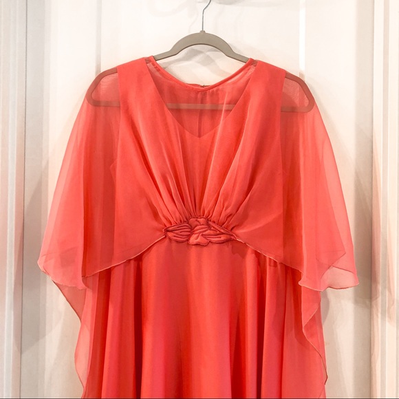 Vintage Coral Satin Cocktail Formal Dress - Picture 2 of 8